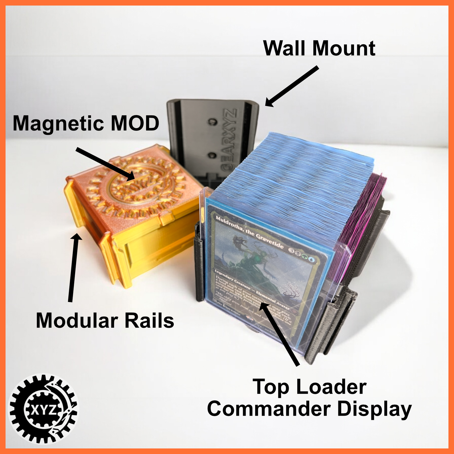 MetaMorph MiniLith Wall Mounted High Capacity 110 Deck Box for MTG and EDH - MetaMorph MiniLith -3D Printed to Order - Transforming Modular Display Box for TCG